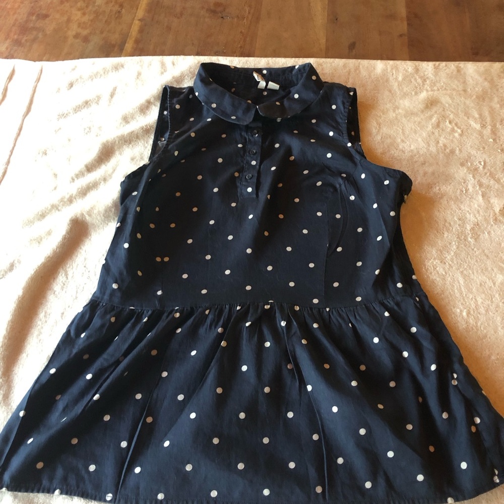 Elle Shirt Peplum Navy Blue Sleeveless Polka Dot Top